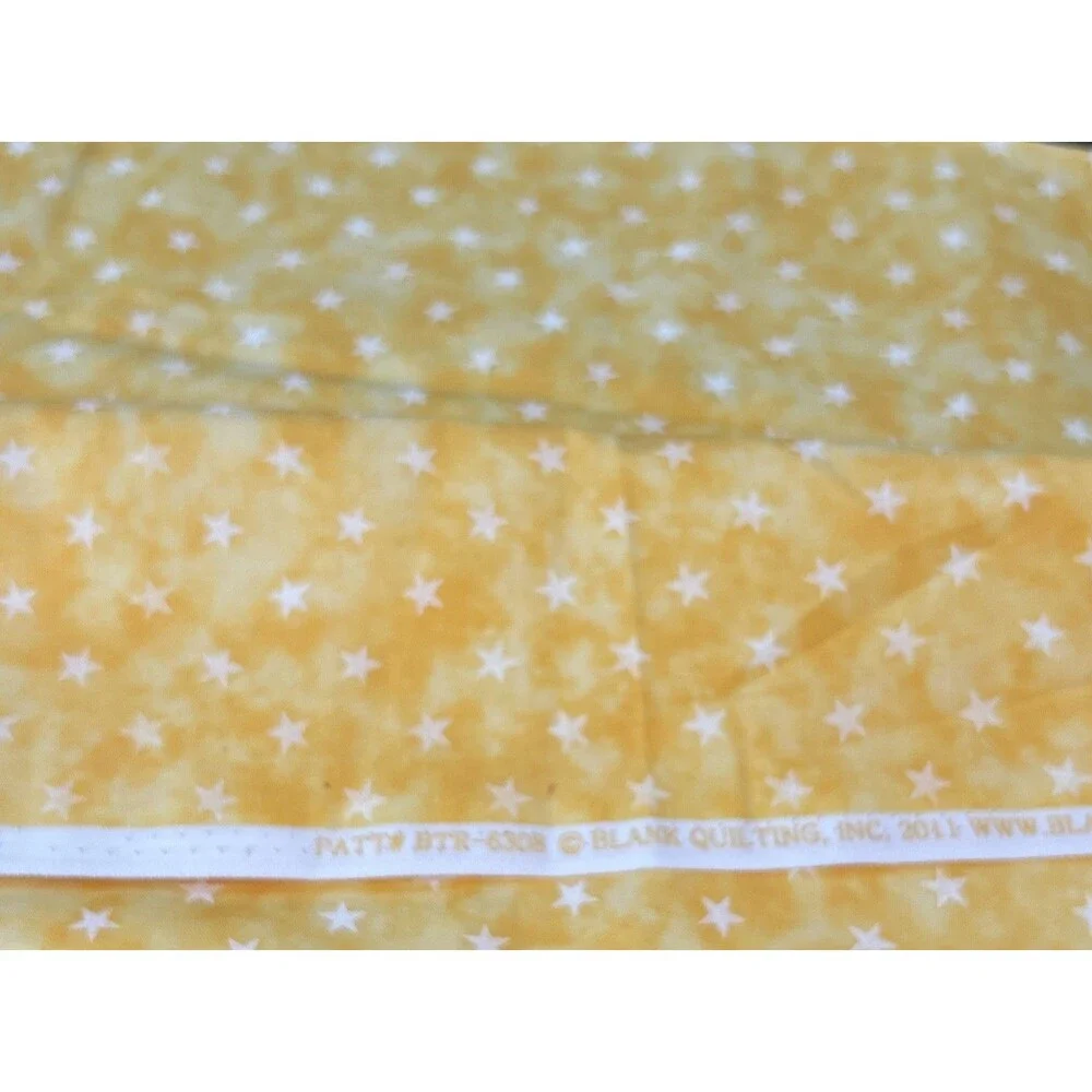Yellow White Stars Bright Cotton Blank Quilting Fabric 23
